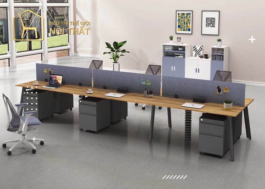 Mẫu thiết kế nội thất văn phòng đẹp hiện đại được bổ sung các chi tiết xanh gần gũi với thiên nhiên