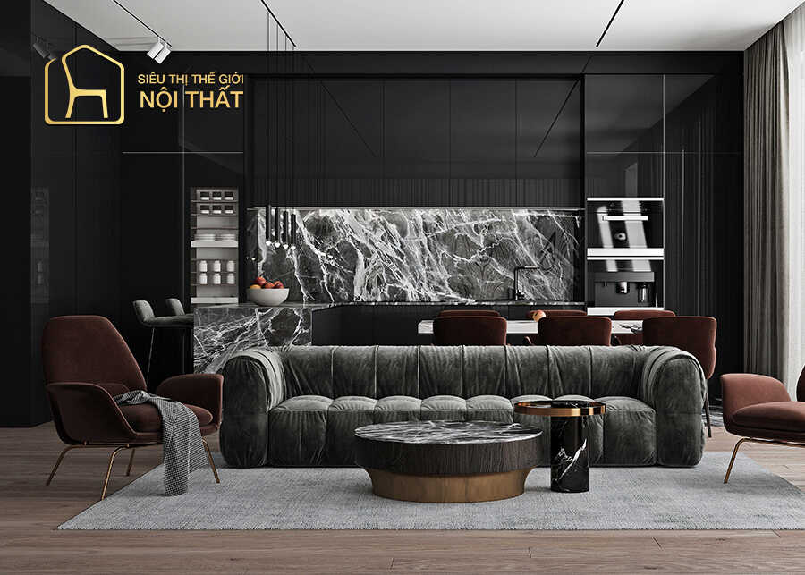 Mẫu thiết kế phòng khách hiện đại với nội thất sofa thông minh