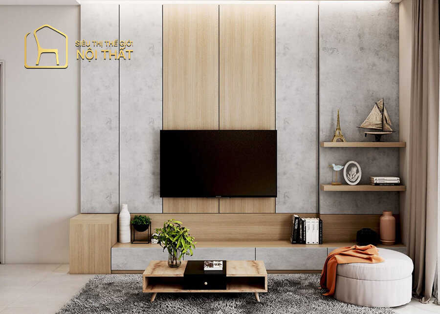 Nội thất phòng khách thông minh với tủ quần áo kết hợp kệ để tivi