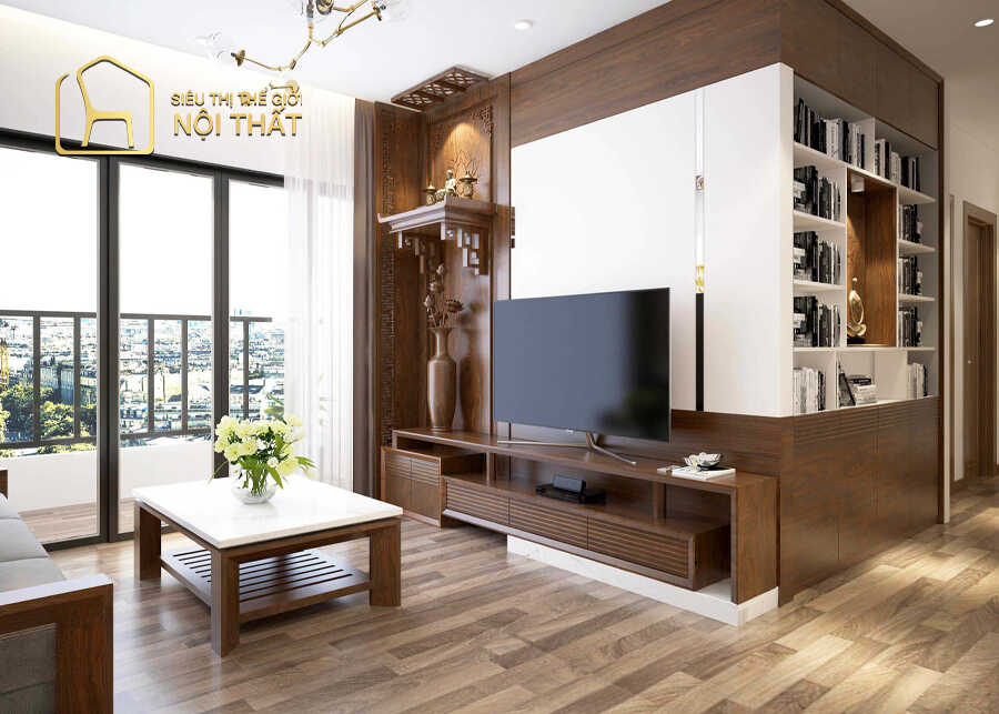 Mẫu thiết kế nội thất phòng khách với tủ giày thông minh