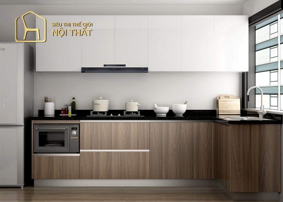 Mẫu nhà bếp hiện đại trong không gian nhỏ ứng dụng tủ kịch trần tiết kiệm diện tích
