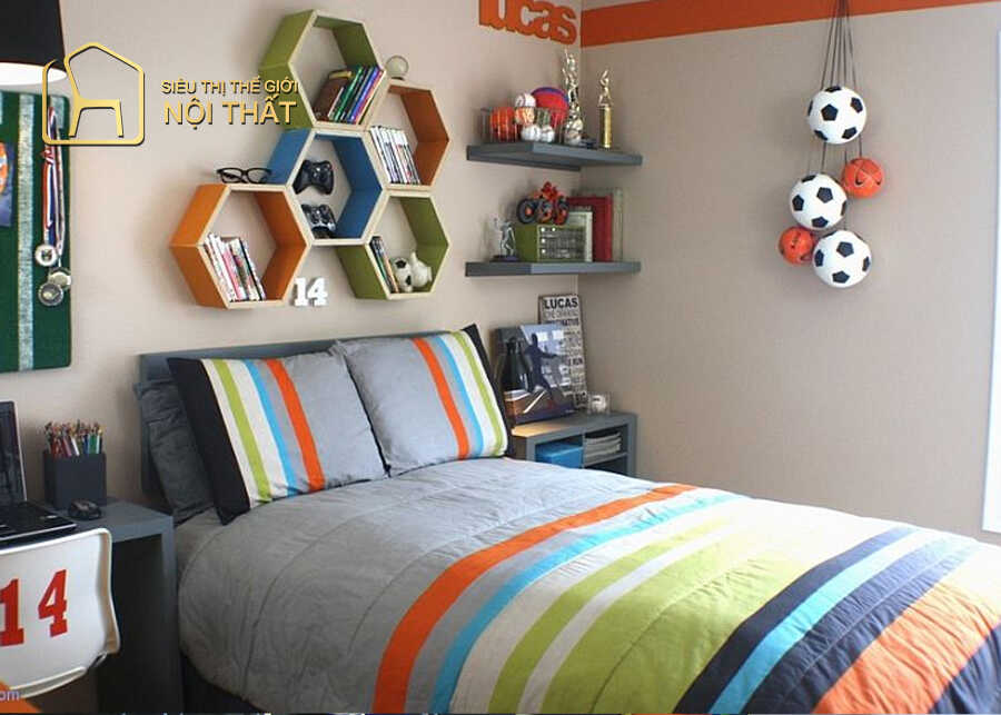Mẫu thiết kế phòng ngủ bé trai rực rỡ sắc màu