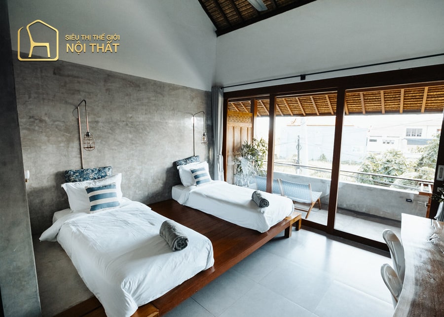 Mẫu thiết kế phòng ngủ đơn giản với giường đôi