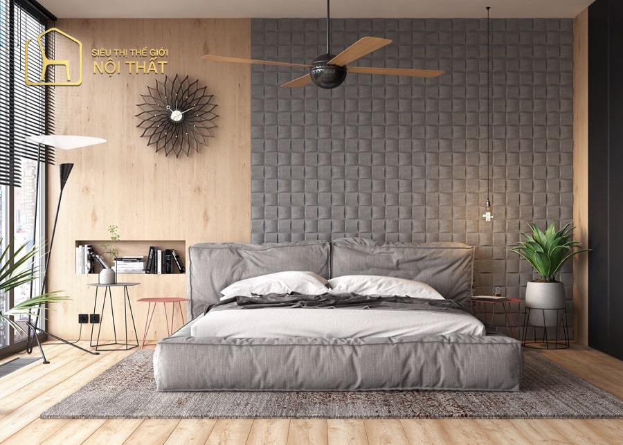 Mẫu thiết kế nội thất phòng ngủ đơn giản với các tone màu sắc background nhẹ nhàng