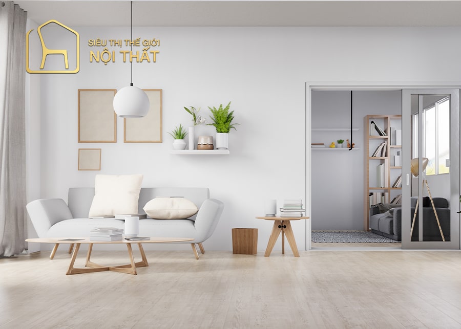 Mẫu nội thất phòng khách nhỏ tone trắng
