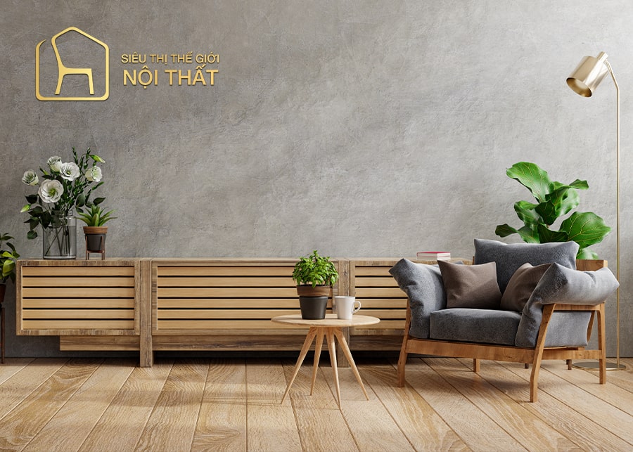 Mẫu nội thất phòng khách nhỏ sử dụng gỗ tự nhiên/ gỗ công nghiệp