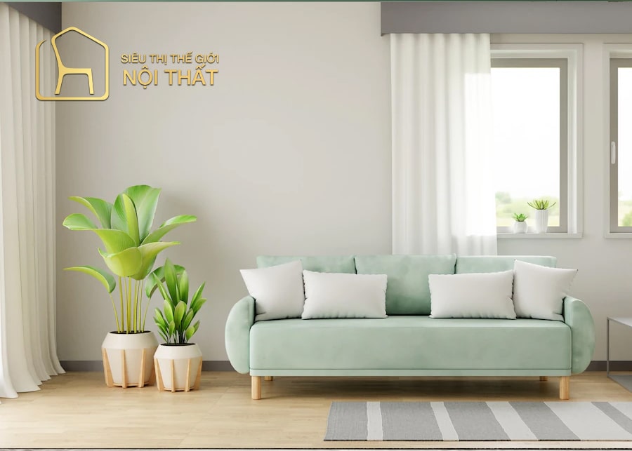 Mẫu nội thất phòng khách nhỏ sử dụng cây xanh