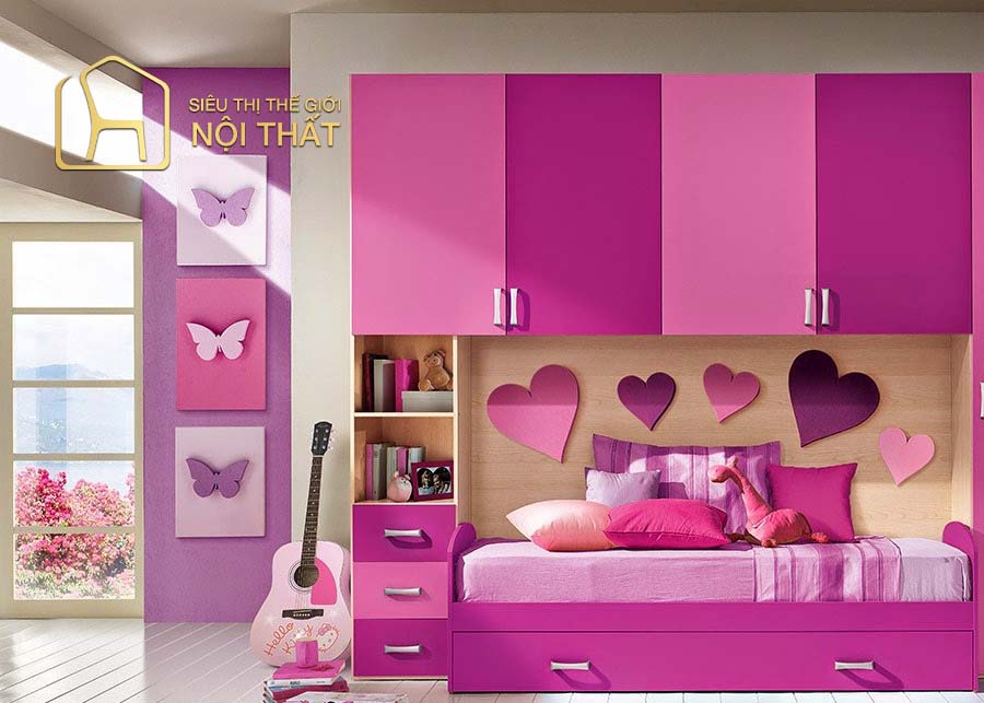 Mẫu thiết kế nội thất Hàn Quốc màu hồng xinh xắn