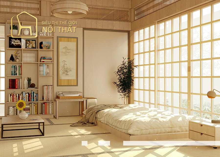 Mẫu thiết kế nội thất phòng ngủ cao cấp tối giản phong cách Nhật Bản