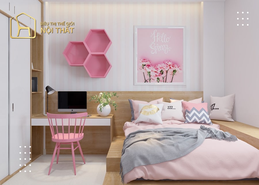 Nội thất phòng ngủ với tone màu hồng xinh xắn, đẹp mắt dành cho các bé gái