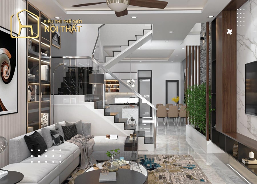 Nội thất phòng khách sang trọng có cầu thang
