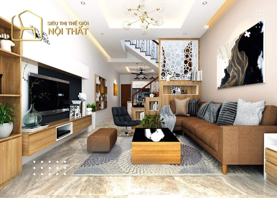 Một số lưu ý khi thiết kế nội thất phòng khách nhà ống 2022 - Sử dụng thảm trải sàn
