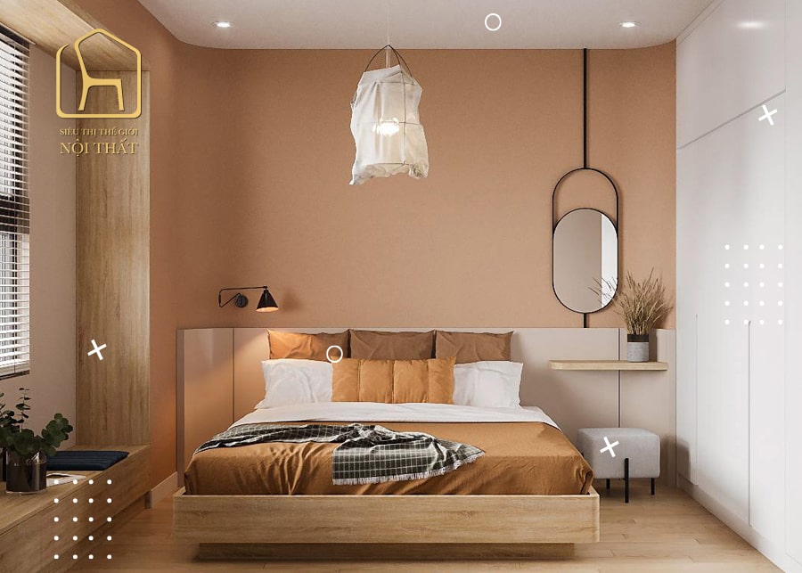 Nội thất phòng ngủ gỗ công nghiệp có tông màu ấm