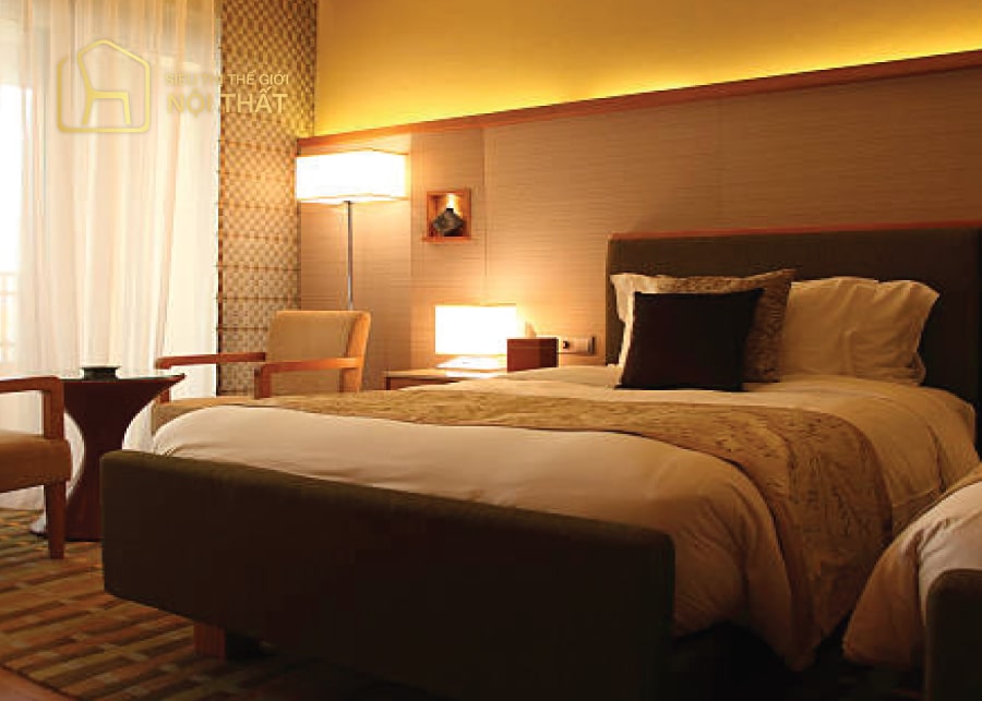 Phòng ngủ gây ấn tượng khi sử dụng giường ngủ gầm thấp, mang đậm bản sắc Nhật Bản