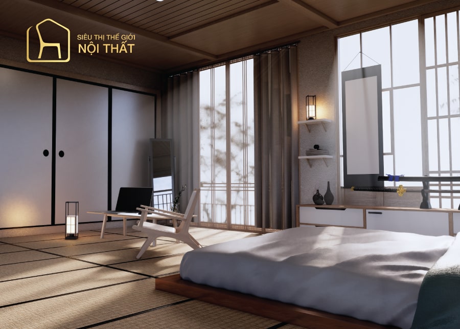 Mẫu thiết kế nội thất phòng ngủ gần gũi với thiên nhiên với không gian mở