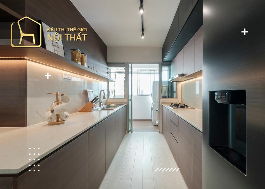 Mẫu thiết kế nội thất bếp nhà ống 7m