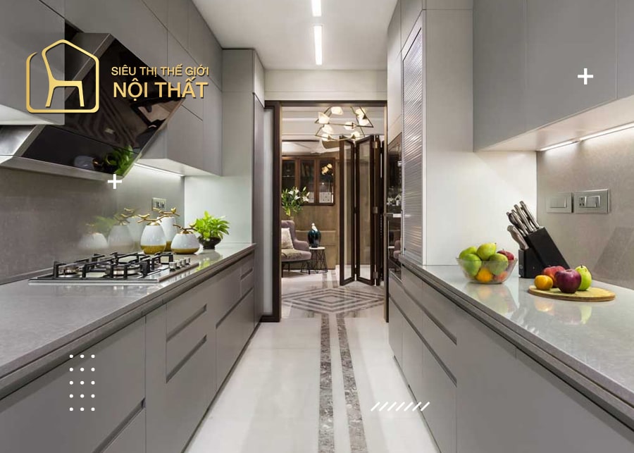 Mẫu thiết kế nội thất bếp nhà ống 7m