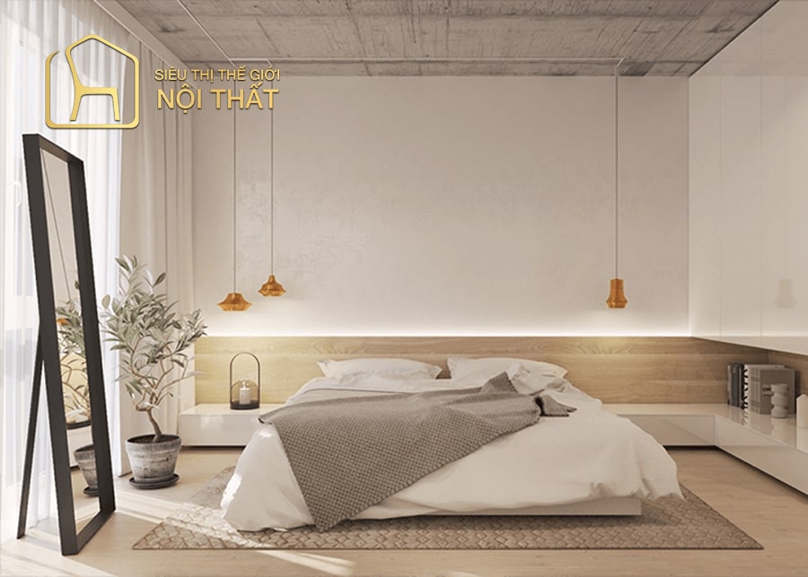 Mẫu thiết kế nội thất phòng ngủ gỗ tự nhiên phong cách tối giản