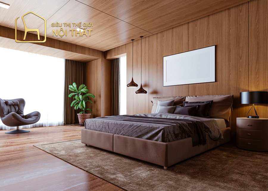 Mẫu thiết kế nội thất phòng ngủ gỗ tự nhiên phong cách Luxury