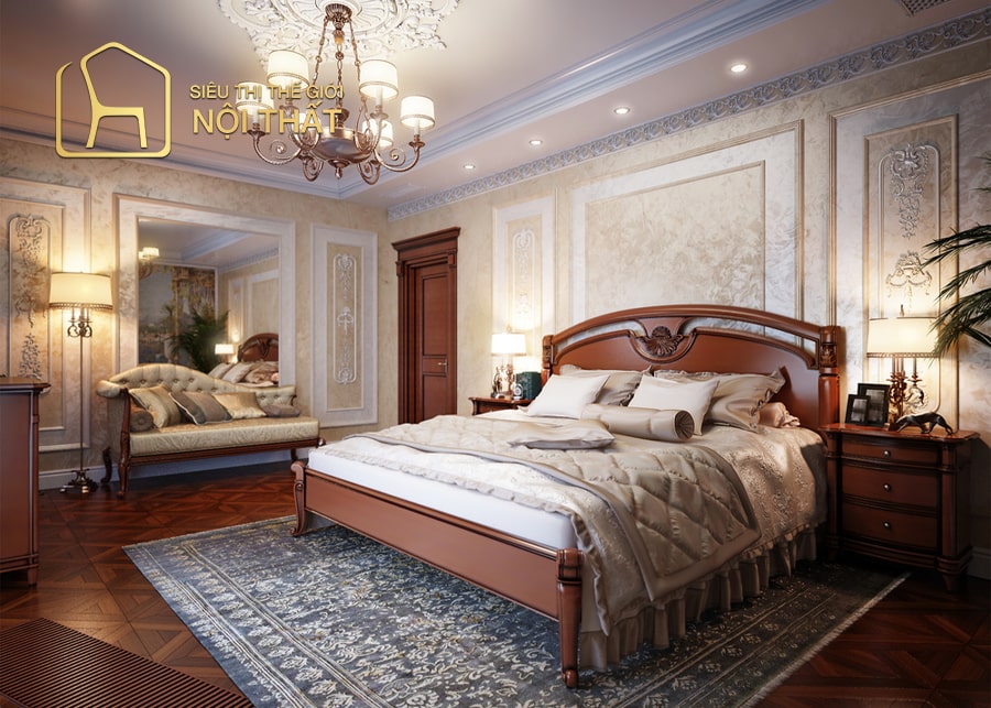 Phong cách thiết kế nội thất phòng ngủ với gỗ tự nhiên cổ điển