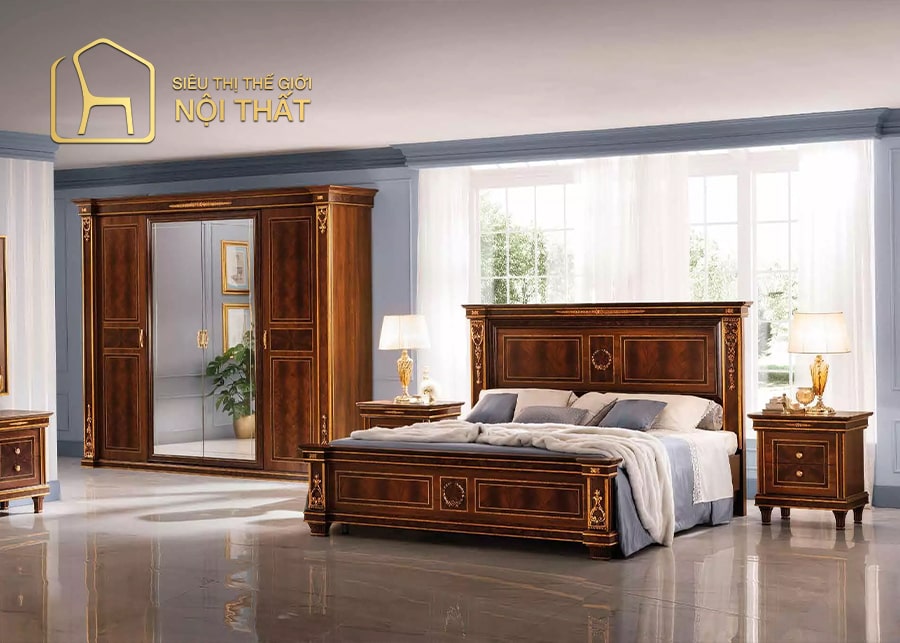 Nội thất phòng ngủ gỗ tự nhiên phong cách tân cổ điển