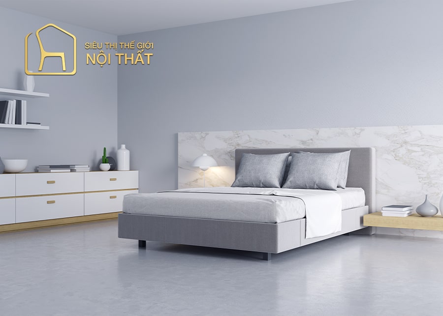 Mẫu thiết kế nội thất phòng ngủ tối giản sử dụng nội thất đồng điệu