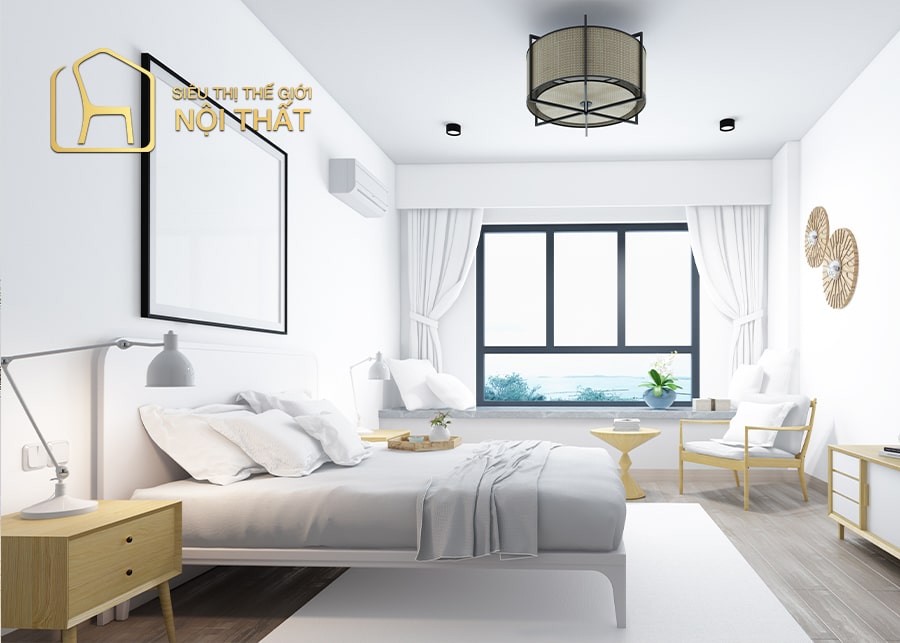 Mẫu thiết kế nội thất phòng ngủ tối giản hệ thống cửa sổ lớn rộng rãi