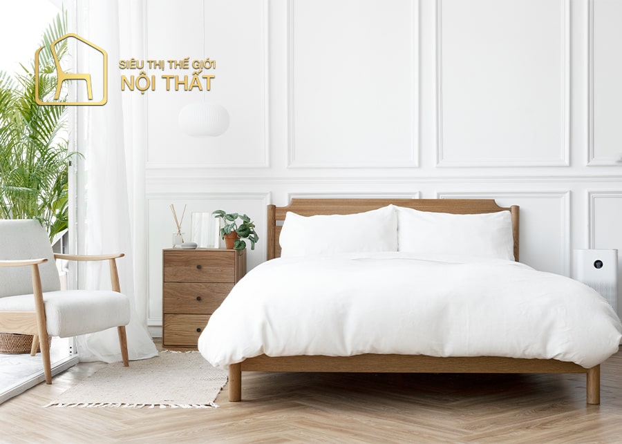 Mẫu thiết kế nội thất phòng ngủ tối giản gam màu trắng