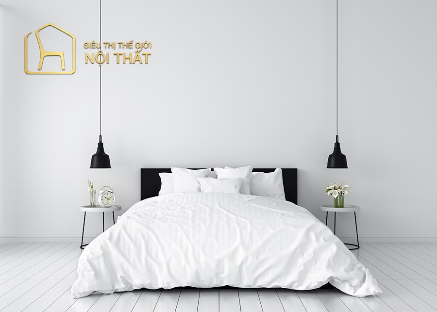 Mẫu thiết kế nội thất phòng ngủ tối giản phong cách các gam màu đối lập