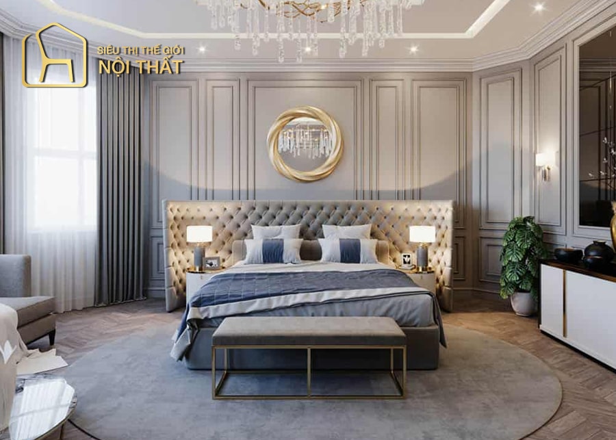Thiết kế phòng ngủ tân cổ điển cho bé với giấy dán tường màu sắc nổi bật cho phòng ngủ bé sinh động hơn