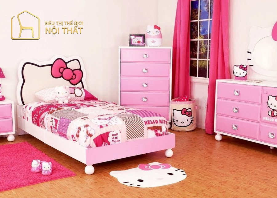 Mẫu thiết kế phòng ngủ trẻ em với tông màu pastel dịu dàng kết hợp với tủ quần áo màu trắng để tăng sự nữ tính tính khiết