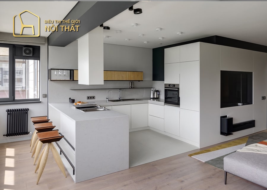 Đặc trưng nội thất bếp hình chữ U thuận tiện di chuyển và nấu nướng