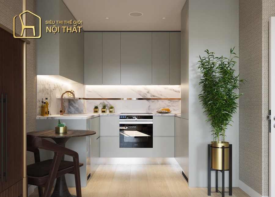 Mẫu thiết kế nội thất hình chữ U cho căn bếp không gian khép kín