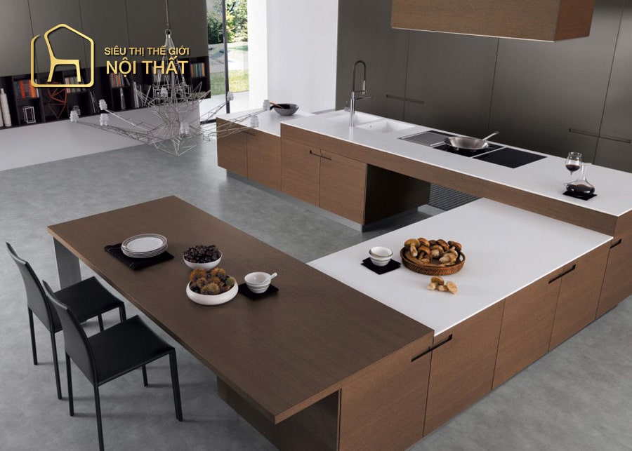 Mẫu thiết kế nội thất nhà bếp hình chữ U đơn giản