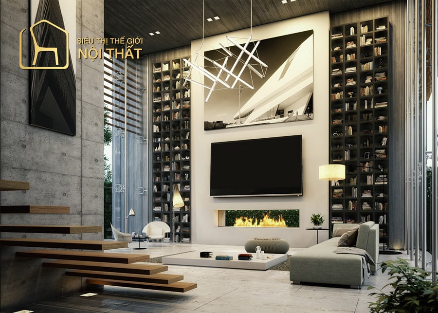 Nội thất phòng khách biệt thự tráng lệ thu hút hơn nhờ sự kết hợp hài hoà giữa màu sắc nội thất với màu tường