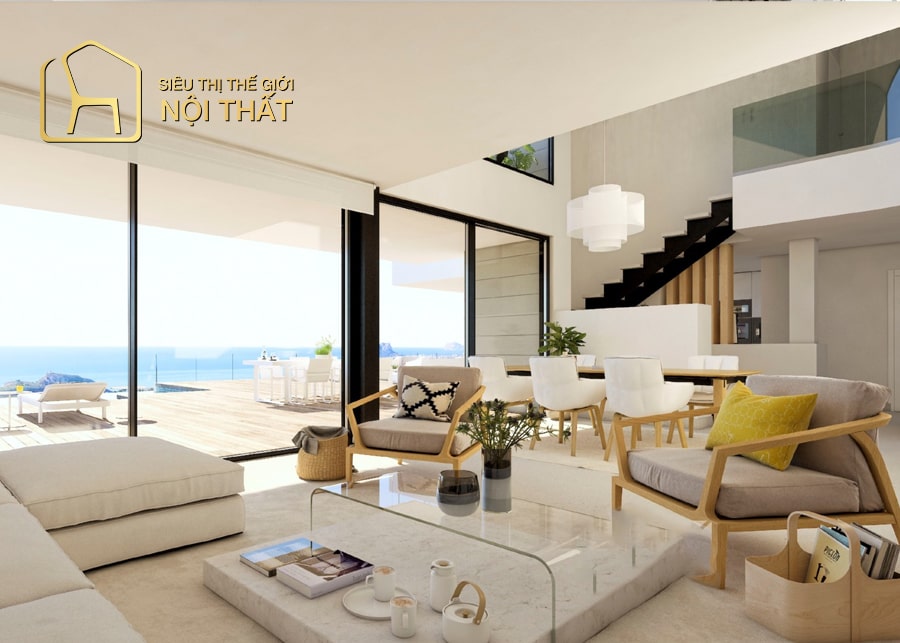 Thiết kế nội thất phòng khách biệt thự phong cách theo lối hiện đại