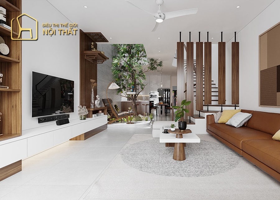 Cây cảnh trong thiết kế nội thất phòng khách hiện đại, đẹp mắt