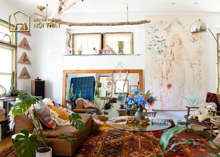 Mẫu thiết kế nội thất phòng khách đẹp hiện đại phong cách Bohemian tự do