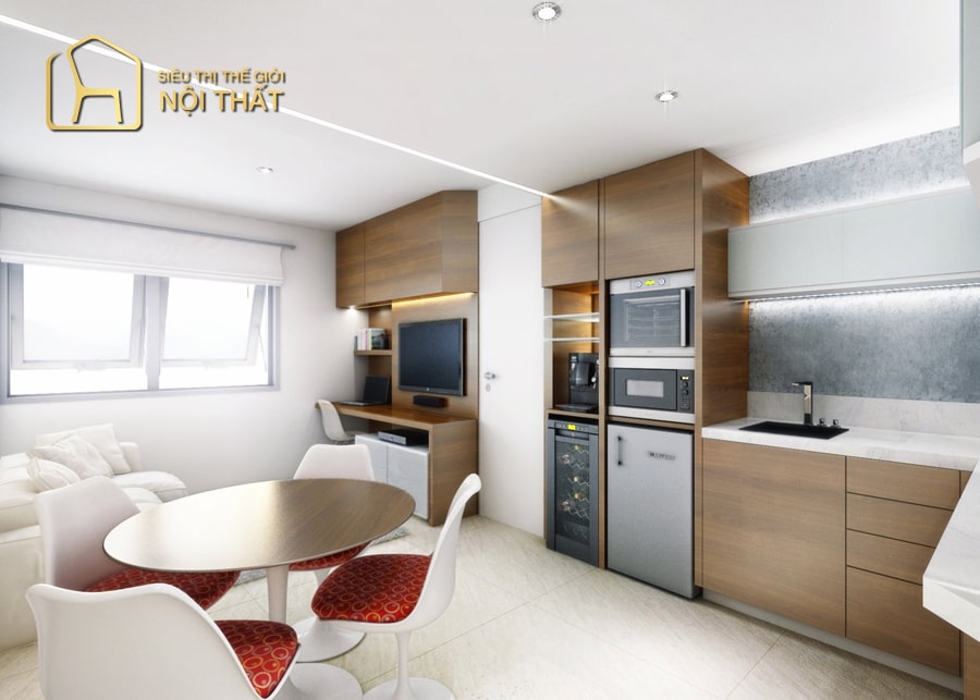 Nội thất phòng khách nhà phố không gian mở có cầu thang