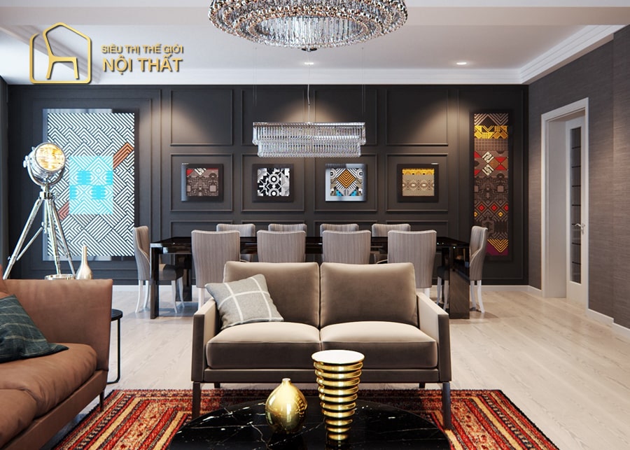 Nội thất phòng khách nhà phố phong cách tân cổ điển