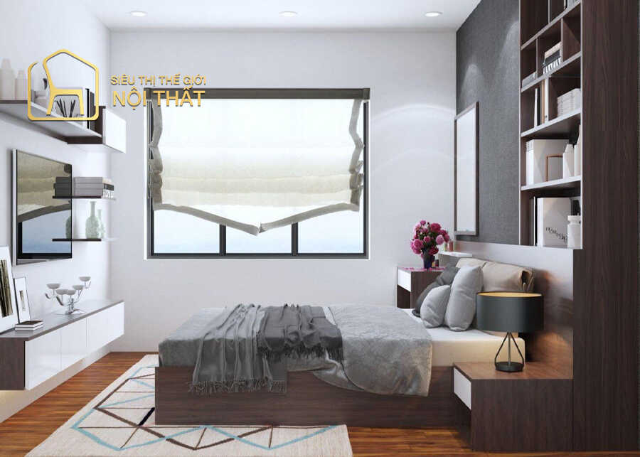 Mẫu thiết kế nội thất phòng ngủ nhà ống này tập trung vào mở rộng diện tích căn phòng với combo nội thất đơn giản