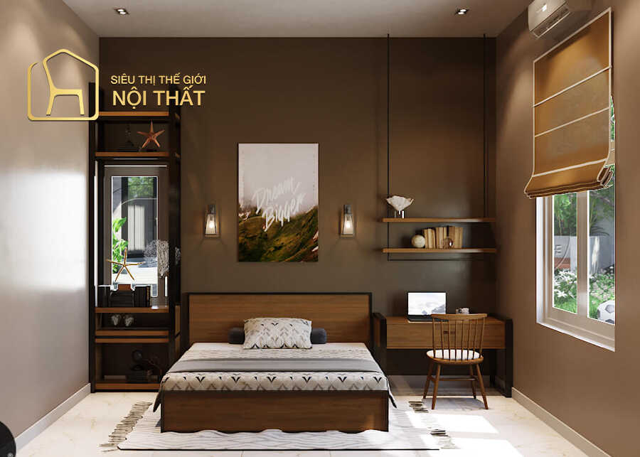 Phòng ngủ nhà ống hướng đến sự đơn giản, tiện nghi với cách sử dụng nội thất độc đáo bao gồm hệ thống giường kéo và tủ quần áo âm tường
