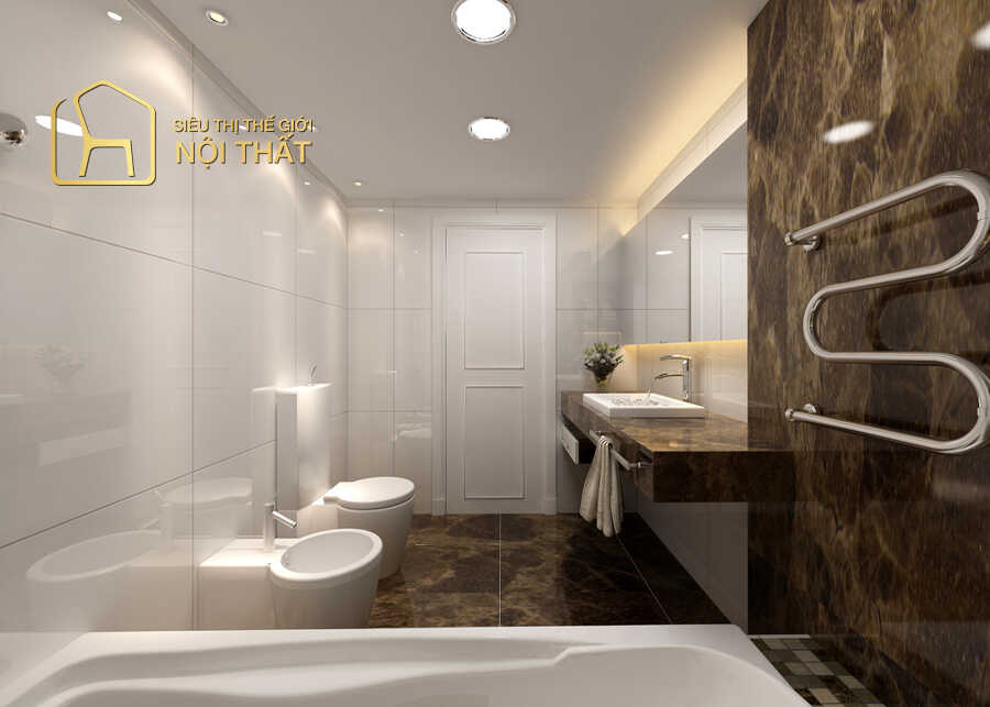 Mẫu phòng tắm cao cấp hiện đại với lối thiết kế theo phong cách Châu Âu với gam màu trung tính