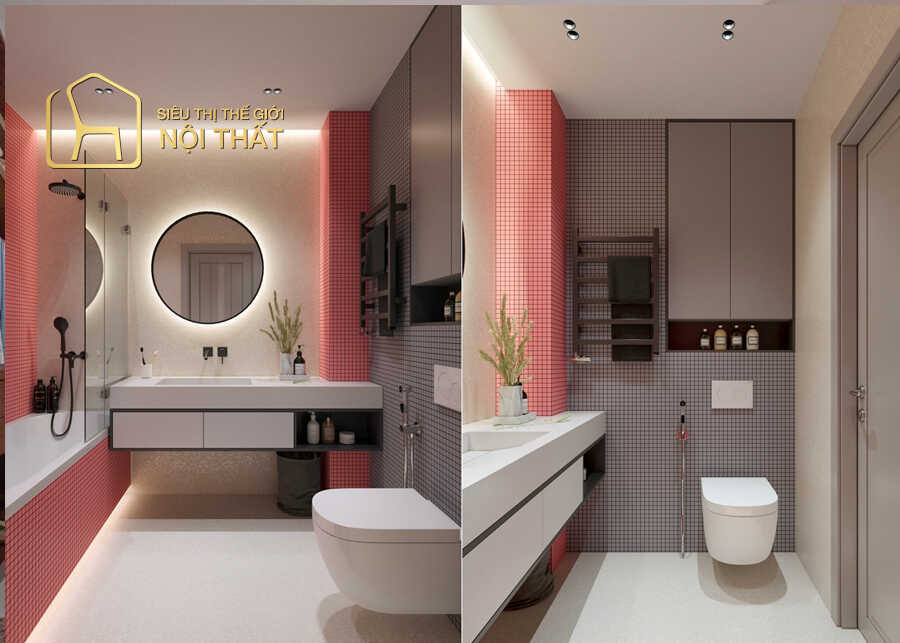Mẫu phòng tắm tiện ích cao cấp với trang thiết bị vệ sinh chú trọng đến công năng như bồn cầu giữ nhiệt, vòi sen