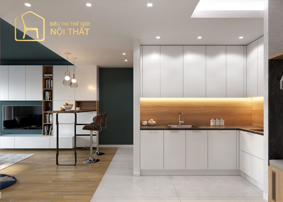 Mẫu thiết kế nội thất hình chữ L với căn bếp không gian mở