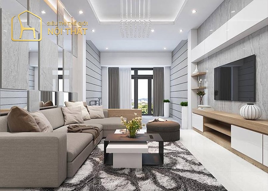 Thiết kế nội thất phòng khách nhà cấp 4 với màu sắc trang nhã, lịch thiệp