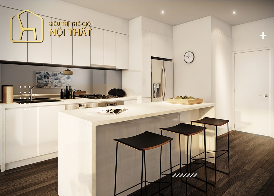 Mẫu thiết kế nội thất phòng bếp chung cư tối giản