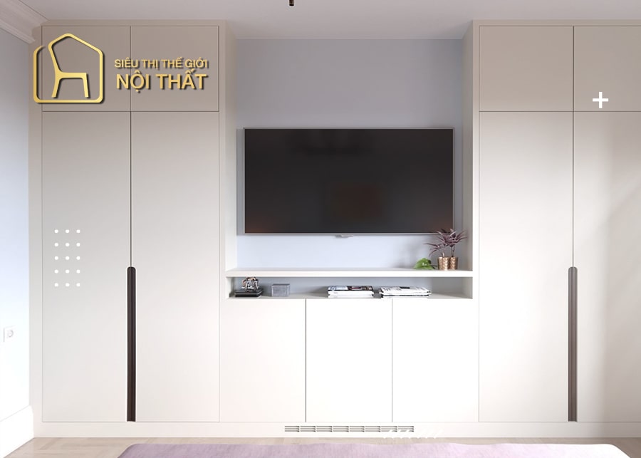 Mẫu tủ quần áo chất liệu nhựa kết hợp kệ tivi