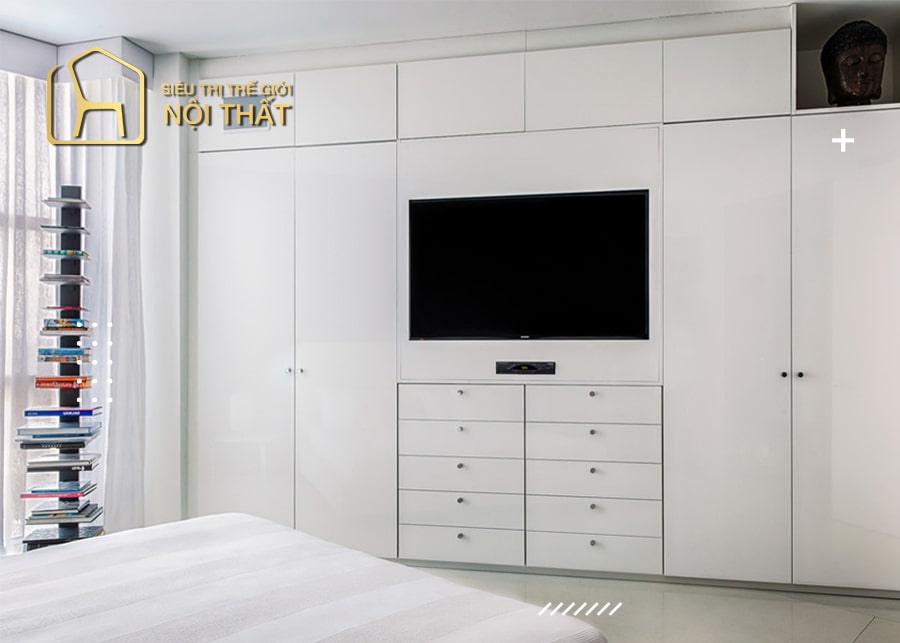Mẫu tủ quần áo chất liệu nhựa kết hợp kệ tivi