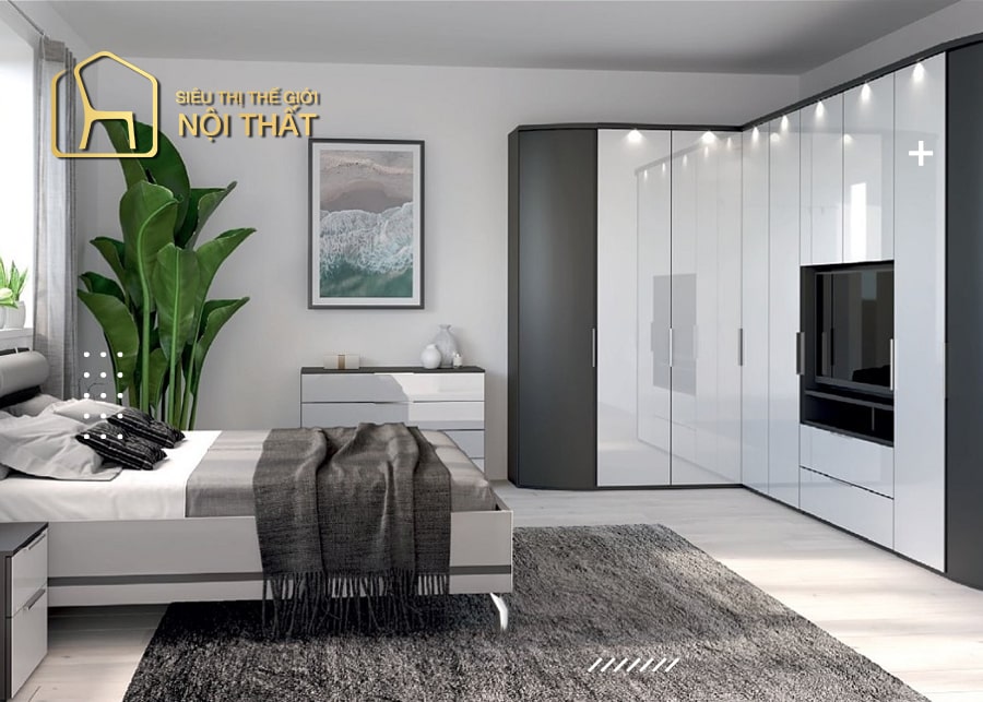 Mẫu tủ quần áo chất liệu nhựa kết hợp kệ tivi